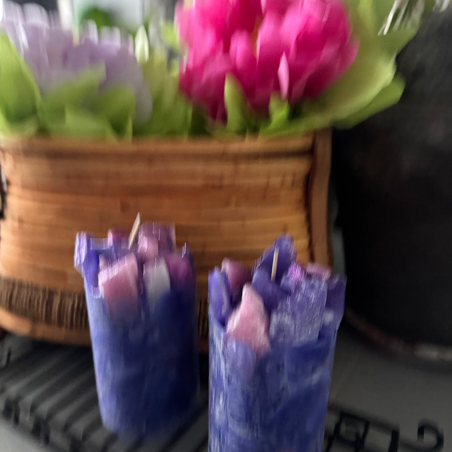 Petunia Floral Fuchsia & Purple Scented Pillar Candle