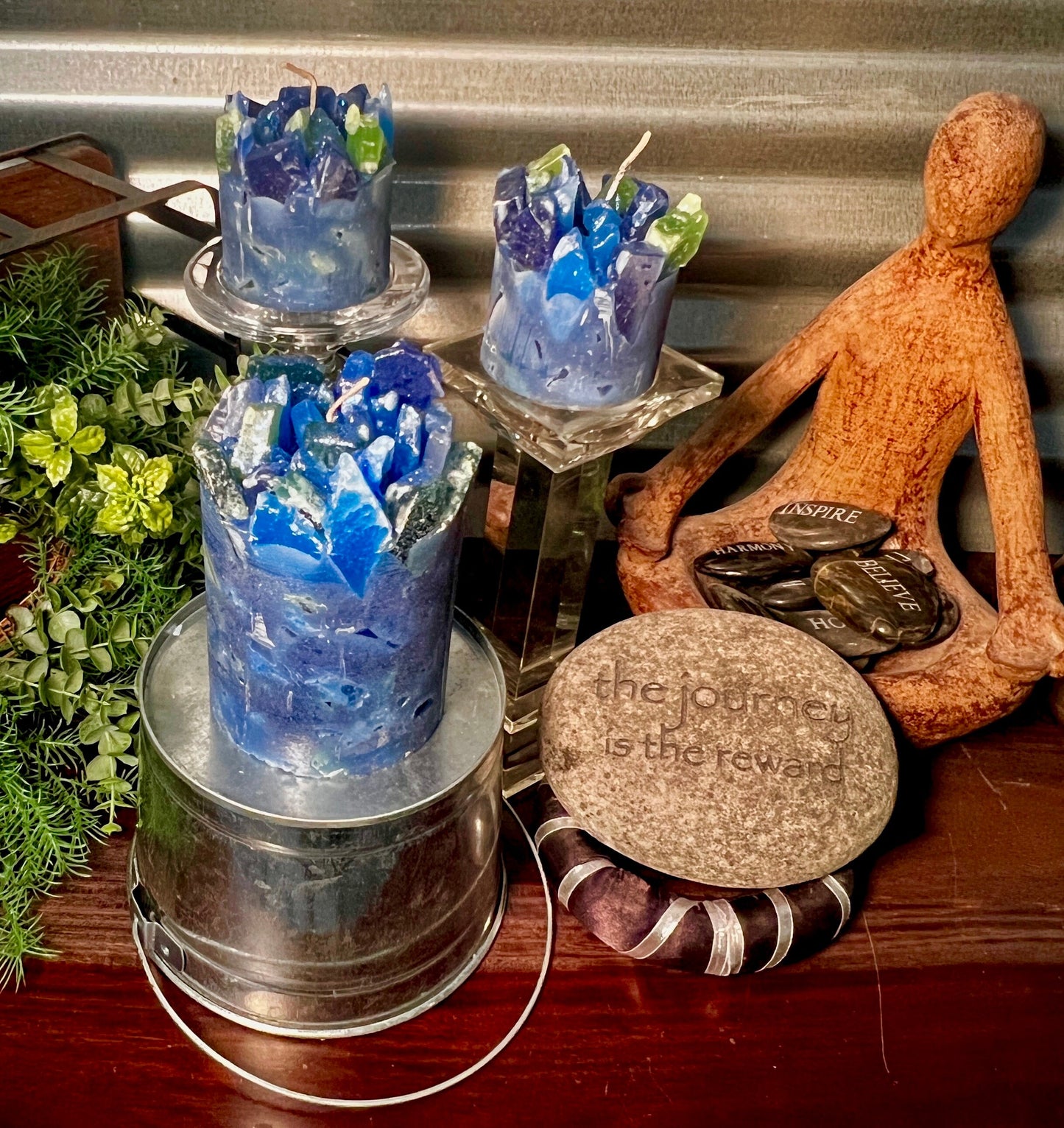 Precious Peacock Navy Rain Scented Pillar Candle