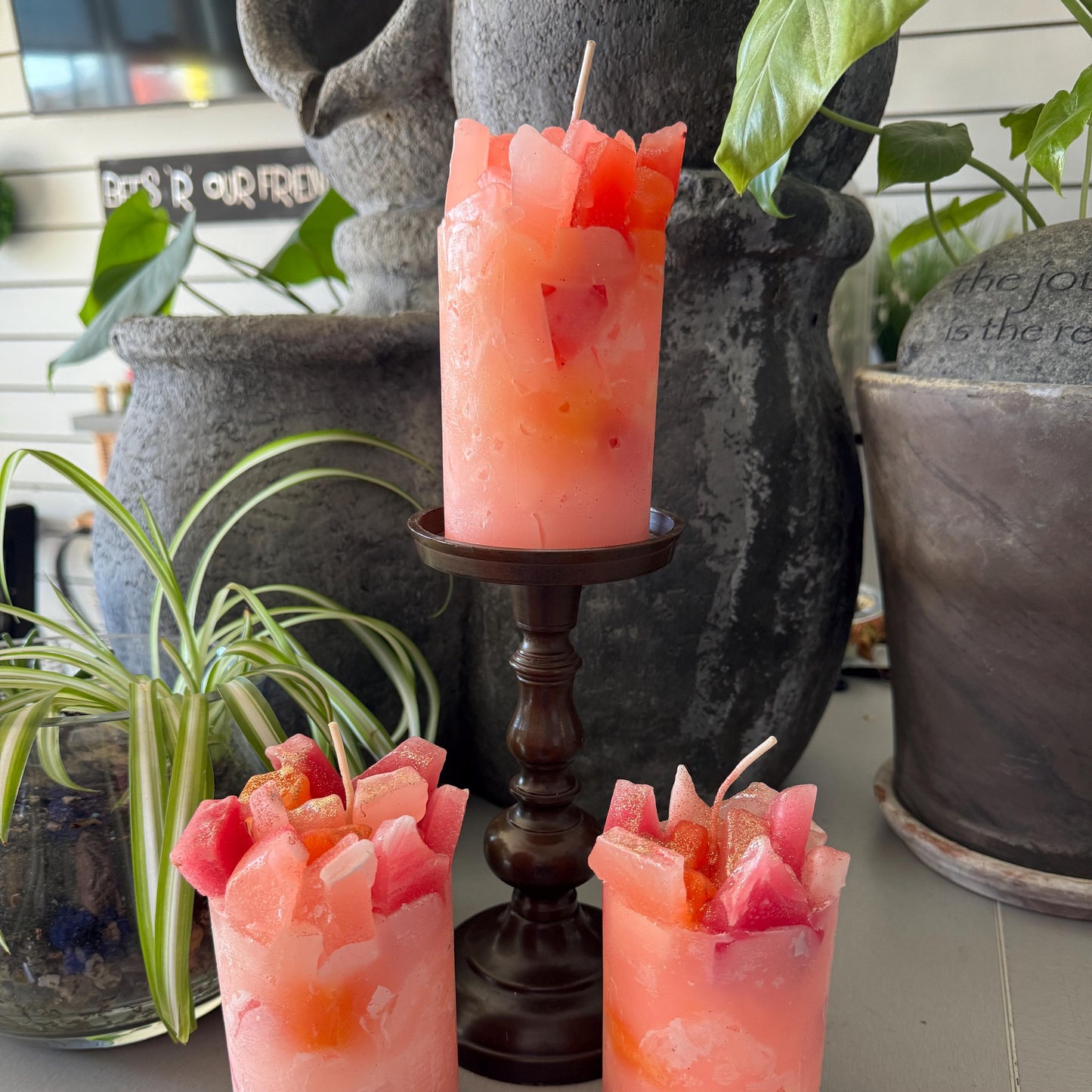 Fruity Flamingo Coral Peach & Mango Scented Pillar Candle