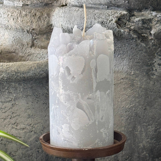 Winter Storm Gray Rain Linen Scented Pillar Candle