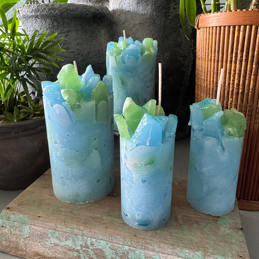 Summer Sky Light Blue Ocean Breeze Calming Scented Pillar Candle