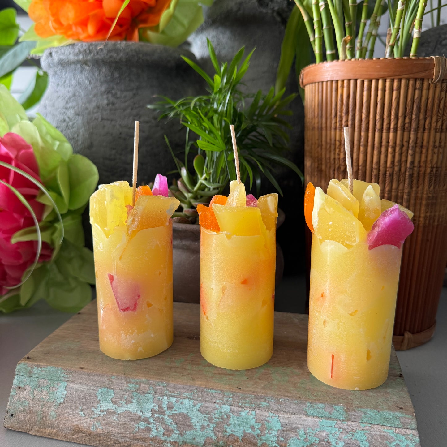Dazzling Dahlia Yellow Floral Scented Pillar Candle