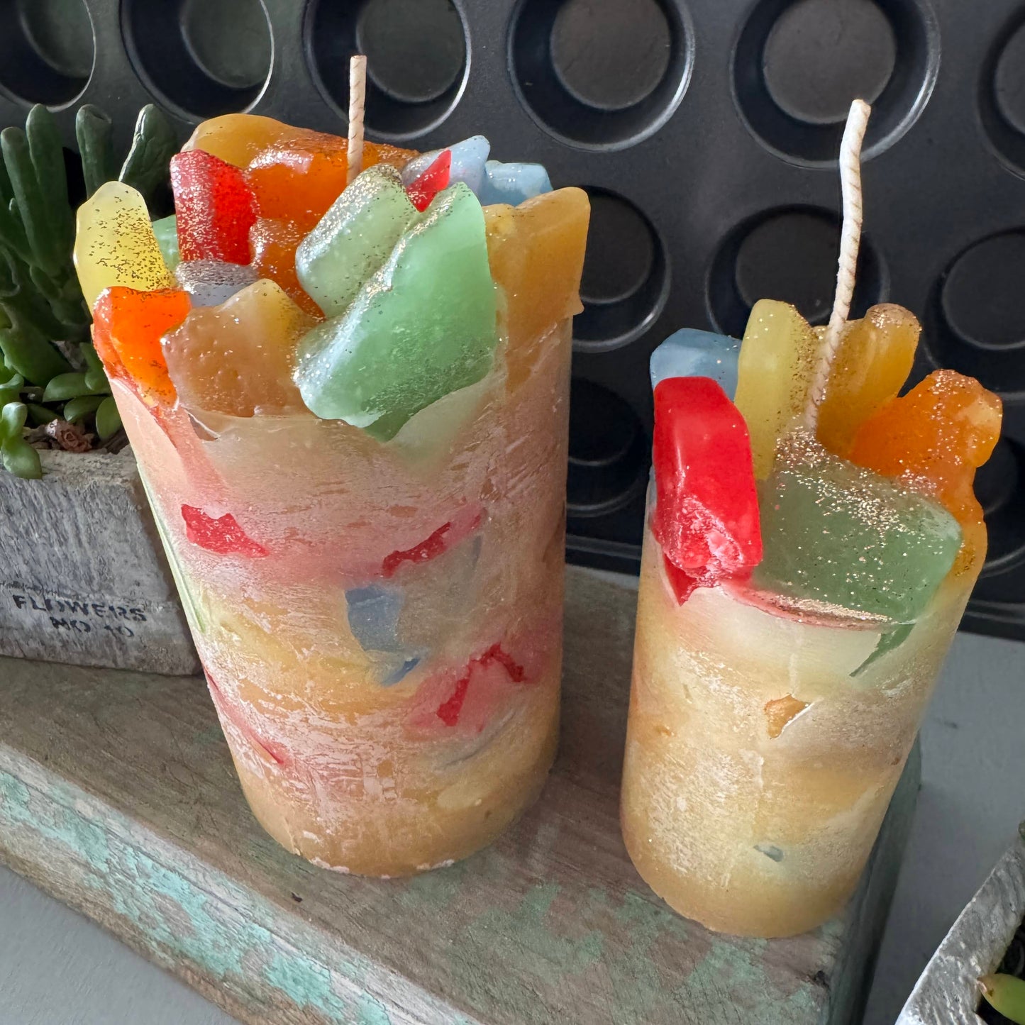 Cupcake Crumbles Gold Vanilla Oatmeal Cinnamon Scented Pillar Candle
