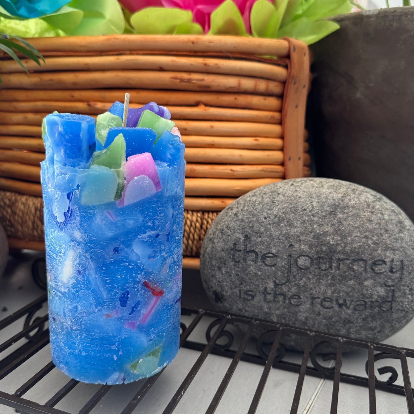 Morning Glory Blue Floral Scented Pillar Candle