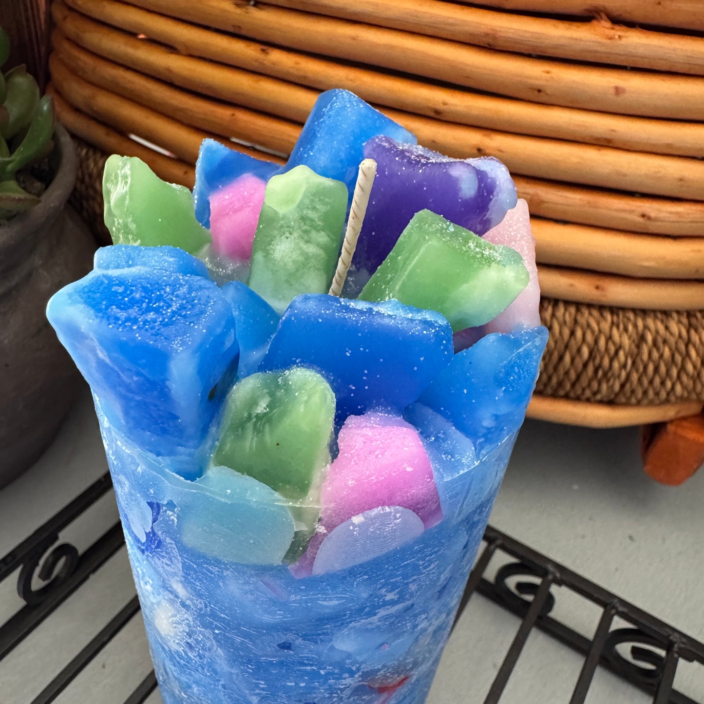 Morning Glory Blue Floral Scented Pillar Candle