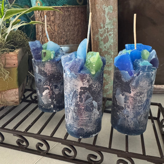 Precious Peacock Navy Rain Scented Pillar Candle