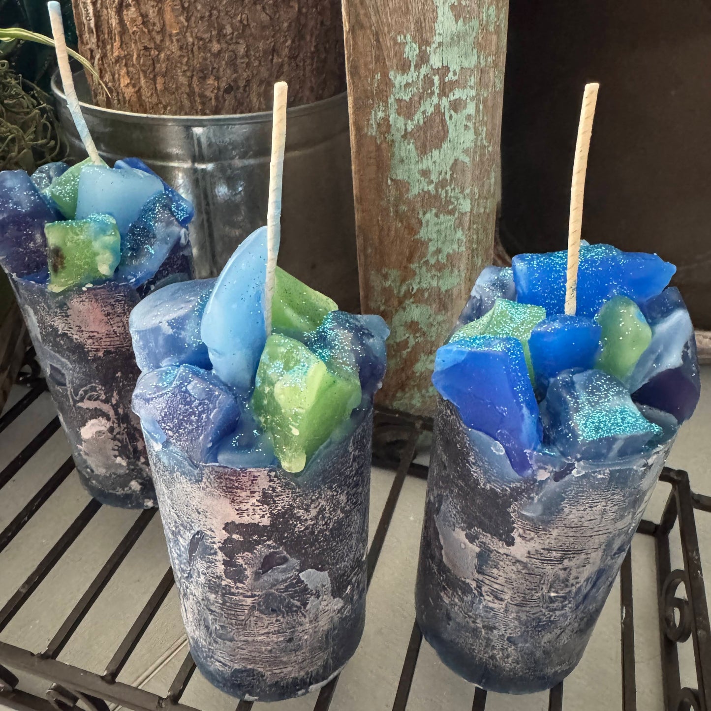 Precious Peacock Navy Rain Scented Pillar Candle
