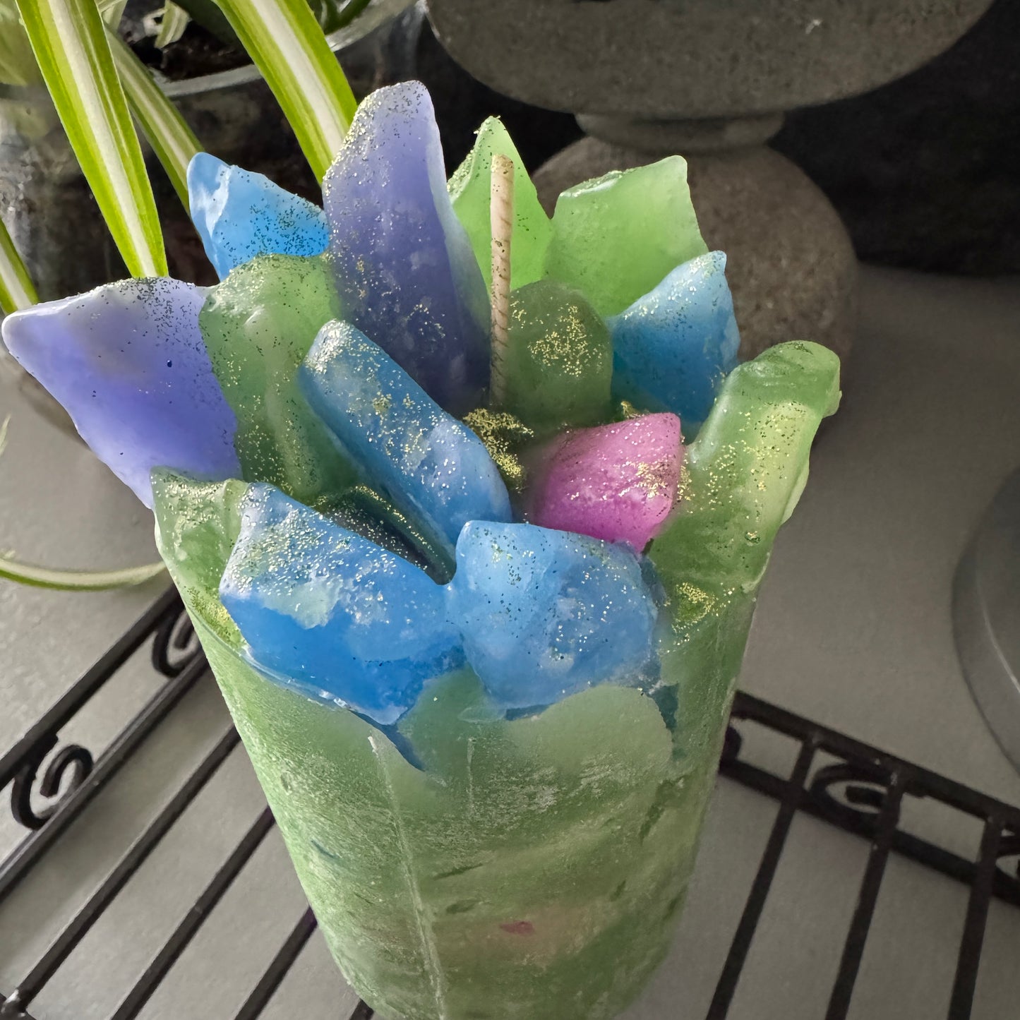 Emerald Bud Green Freesia Floral Scented Pillar Candle