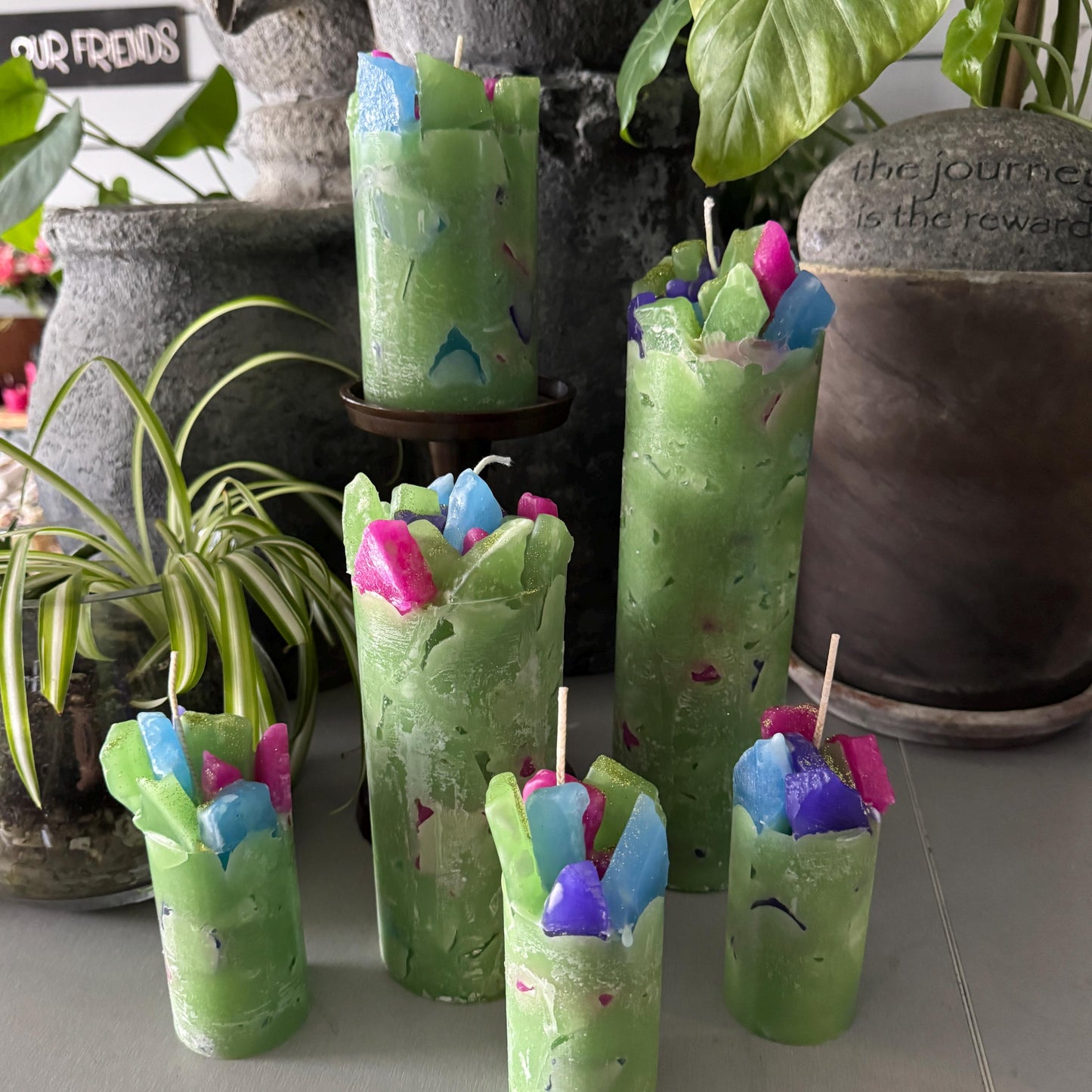 Emerald Bud Green Freesia Floral Scented Pillar Candle