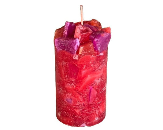 Zany Zinia Crimson Sweet Pea Floral Scented Pillar Candle